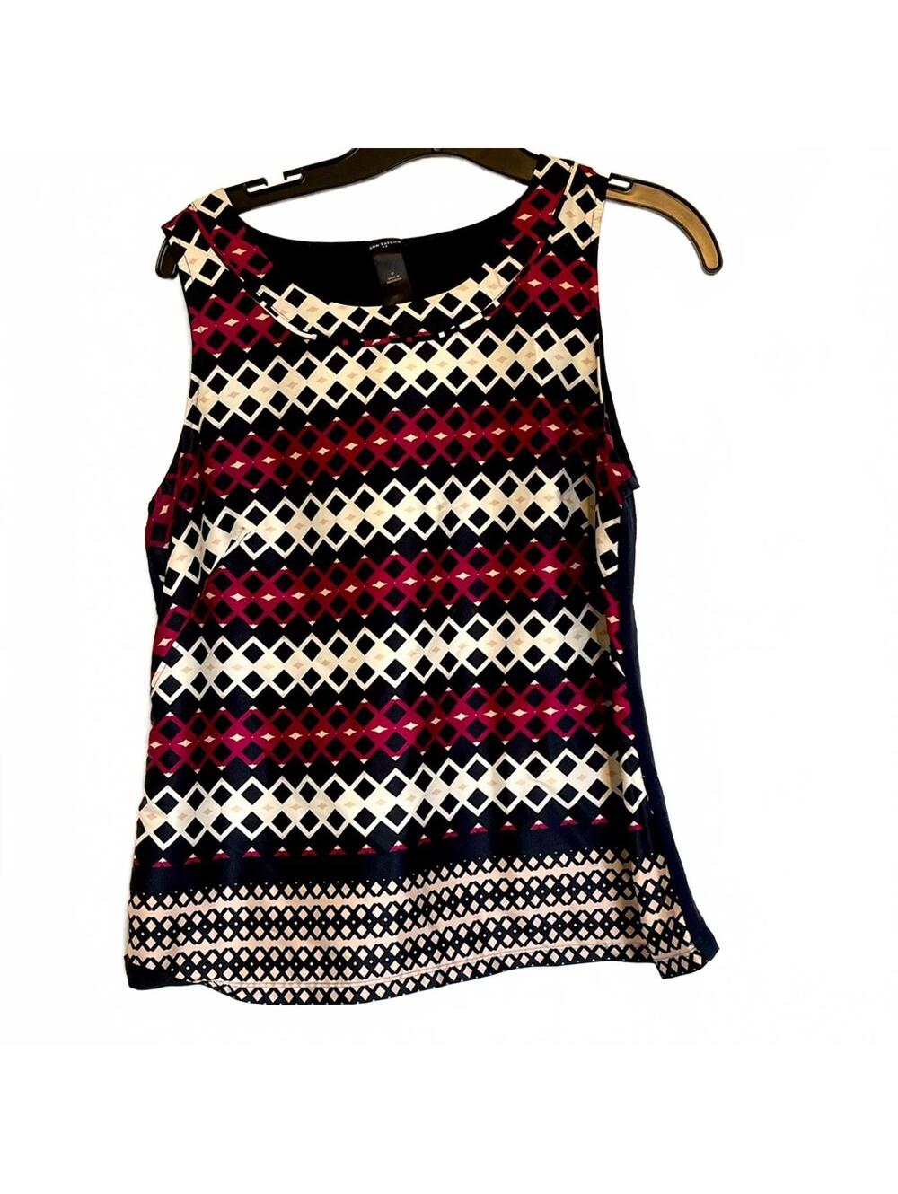 Ann Taylor Patterned Tank Shell Sleeveless Blouse Printed Work Top